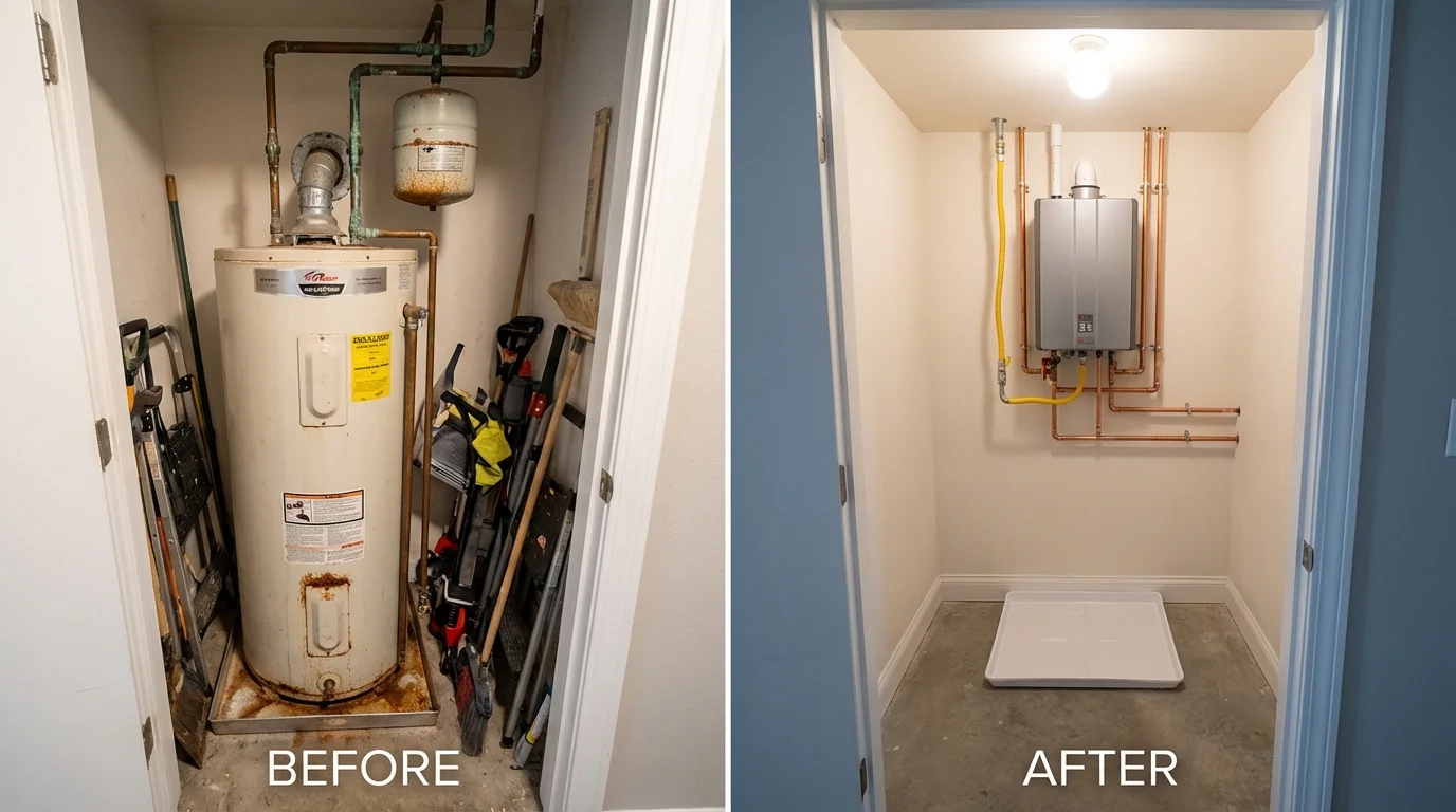 Tank water heater versus wall-mounted tankless unit comparison for Fulton, IL homeowners
